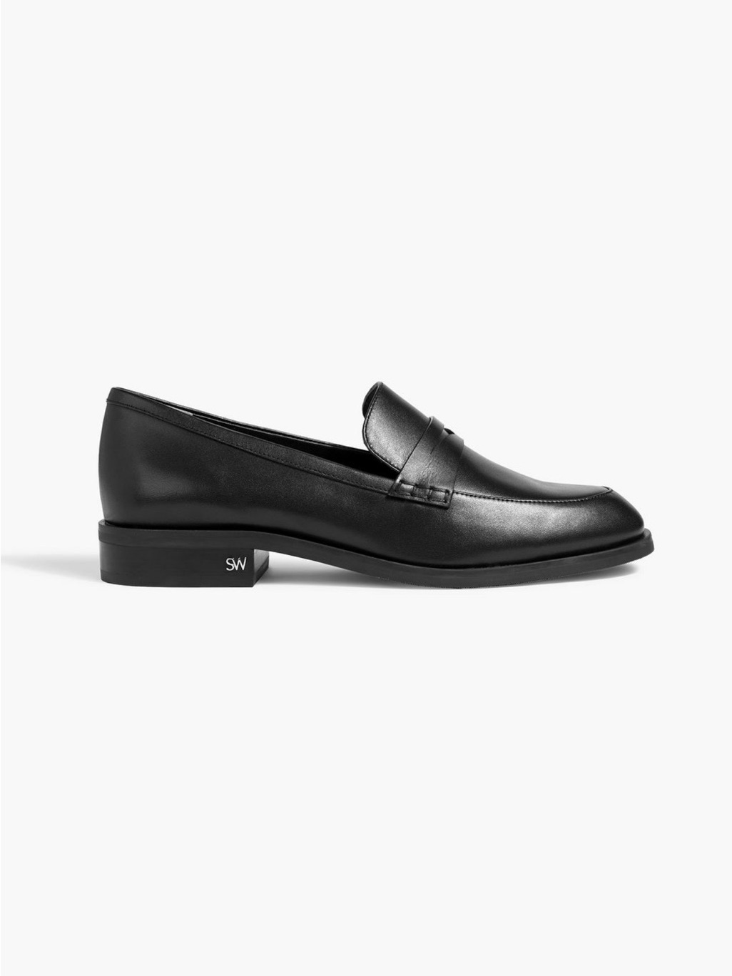 New Stuart Weitzman Emi Leather Penny Loafers In Black, Size 8 (Eu 38.5)